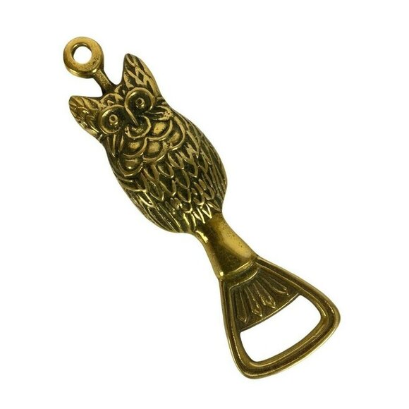 Vintage Brass Owl Bottle Opener With Hanging Loop Bar Tool Made In Korea - Picture 1 of 6